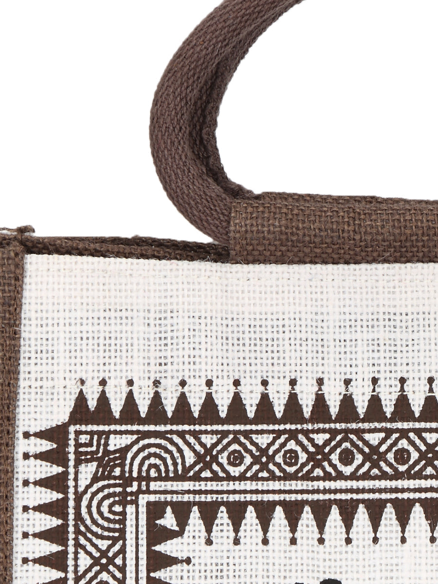 10 X 10 X 7 - WARLI PRINT LUNCH ZIPPER (B-058-BROWN)