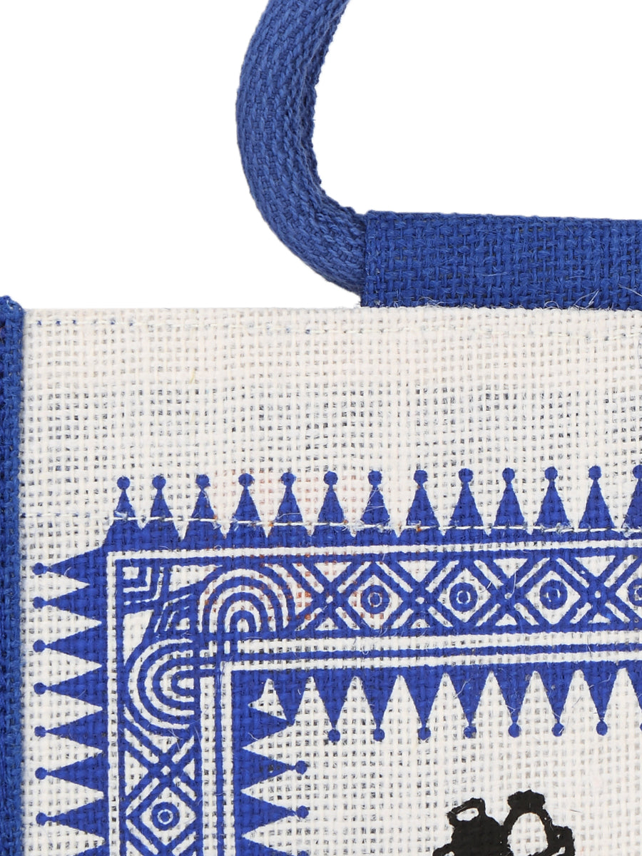 10 X 10 X 7 - WARLI PRINT LUNCH ZIPPER (B-058-BRIGHT BLUE)