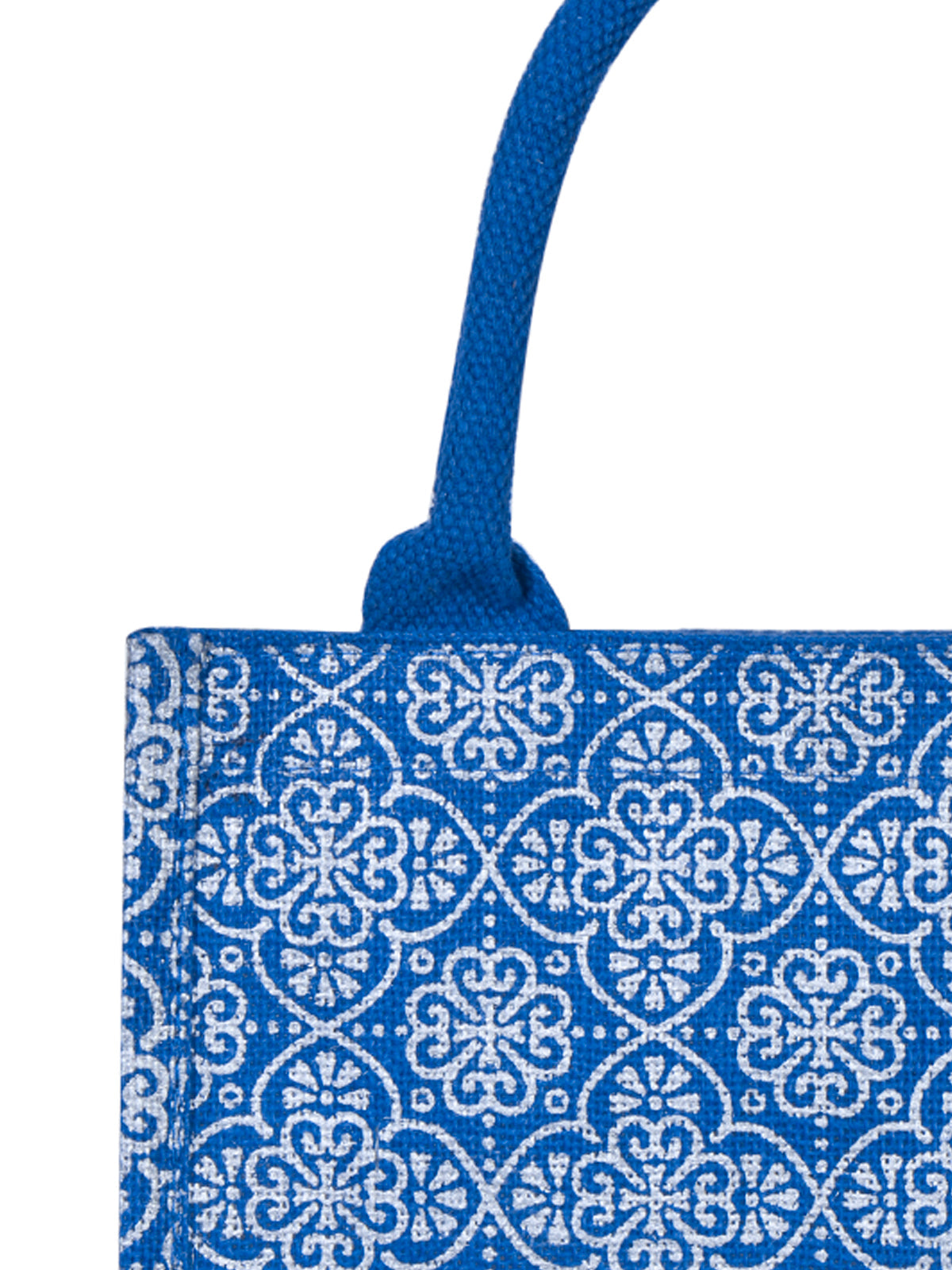 JUTE COTTAGE MUGHAL PRINT ZIPPER LUNCH BAG, SUSTAINABLE, ECO-FRIENDLY, 100% GENUINE JUTE, STYLISH (BLUE 10X10X7)