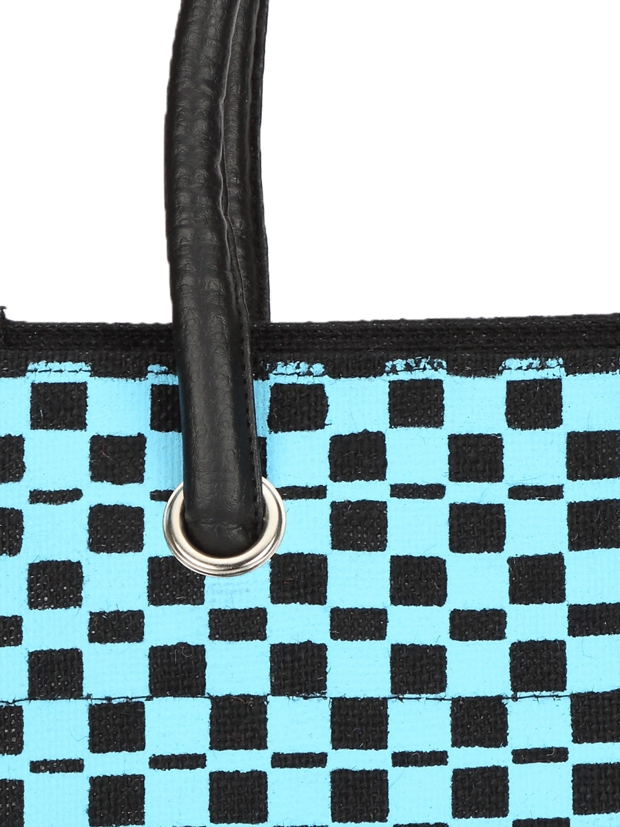 13 X 10 X 8 - CHECK PRINT BIG EYELET LUNCH BAG WITH BOTTOM BOARD (B-044-BLUE/BLACK)