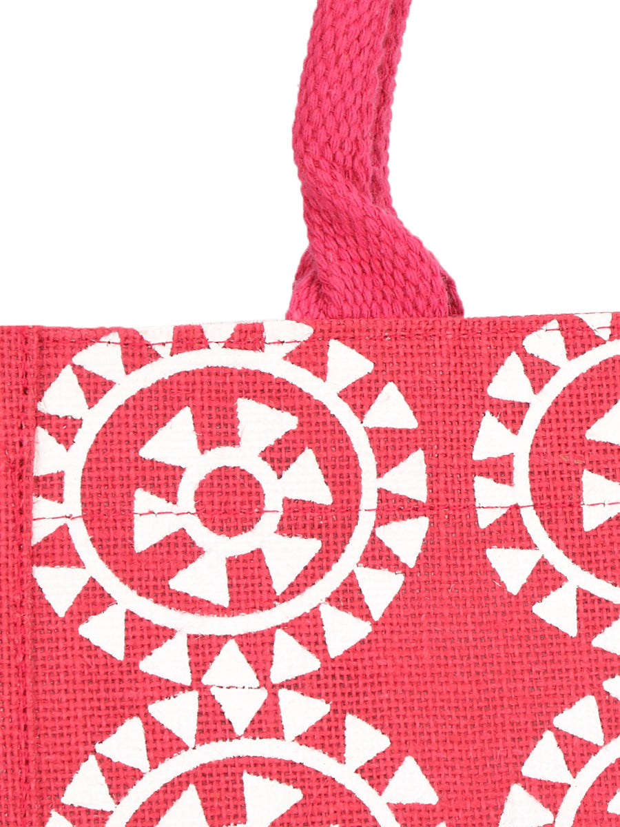 12 X 12 X 7 - ROUND PRINT ALL OVER LUNCH BAG (B-055-HOT PINK)