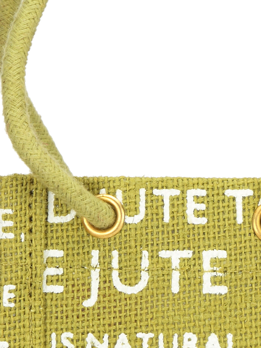 BOTTLE BAG JUTE COTTAGE PRINTED (B-062-OLIVE GREEN)