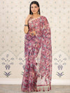 House of Pataudi Mauve & White Floral Printed Organza Saree