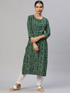 PIROH Womens Rayon Bandhani Print Straight Kurta - Bottle Green