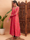 Shae by Sassafras Pink & Yellow Floral Printed Chanderi Silk Anarkali Kurta