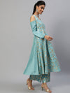 AKS Couture Floral Printed Keyhole Neck Cold-Shoulder Sleeves Anarkali Kurta