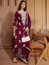 House of Pataudi Floral Embroidered Round Neck Kurta With Trousers & Dupatta