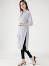 Fabclub Women White & Blue Striped Kurta