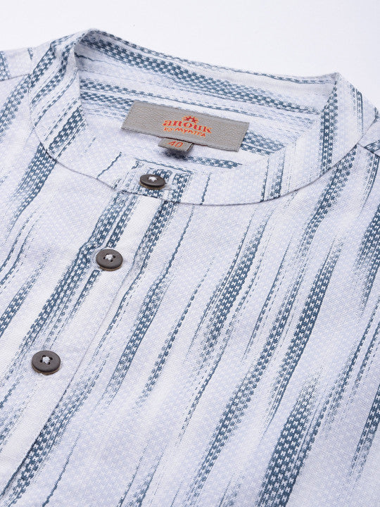 Anouk Men Ikat Printed Mandarin Collar Cotton Short Kurta