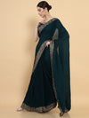 Soch Teal & Gold Toned Sequinned Pure Crepe Saree