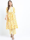 Vishudh Women Mustard Yellow & White Floral Printed Kurta with Palazzos