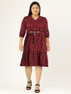 All about you Women Maroon & White A-Line Polka Dot Printed A-Line Dress With A Belt