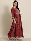 Here&now Women Bandhani Printed Mirror Work Anarkali Kurta