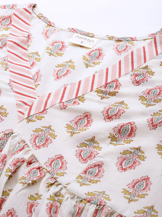 anayna Floral Printed Empire Pure Cotton Kurta with Trousers & With Dupatta