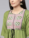 All about you Green & Pink Ethnic Motifs Printed Notch Neck A-Line Midi Dress