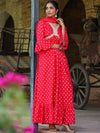 Scakhi Embellished V-Neck Cotton Jacquard Empire Maxi Ethnic Dress With Dupatta