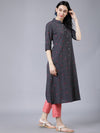 Vishudh Women Navy Blue Printed A-Line Kurta