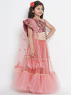 Bitiya by Bhama Girls Peach Coloured & Purple Printed Block Print Ready to Wear Lehenga & Blouse