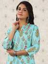 House of Pataudi Floral Printed Mandarin Collar Pure Cotton Kurta