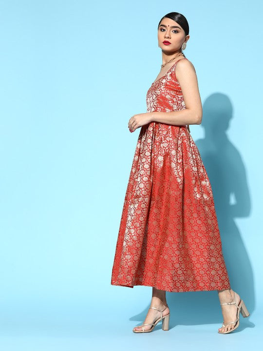 anayna Anayna Women Brocade Balconette Neck Long Dress