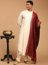 Vastramay Men Asymmetric A-Line Kurta With Churidar & Mirror Work Dupatta