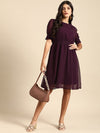 All about you Women Burgundy Self Design Fit And Flare Dress