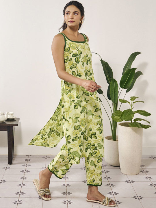 Women Floral Printed Regular Pure Cotton Kurta with Palazzos & With Dupatta