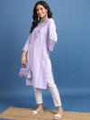 Vishudh Striped Thread Work V-Neck Straight Kurta