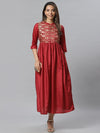 Aurelia Women Maroon & Golden Embellished A-Line Dress