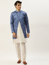 Sojanya Men Blue & Off White Solid Kurta Pyjama & Printed Sherwani Set