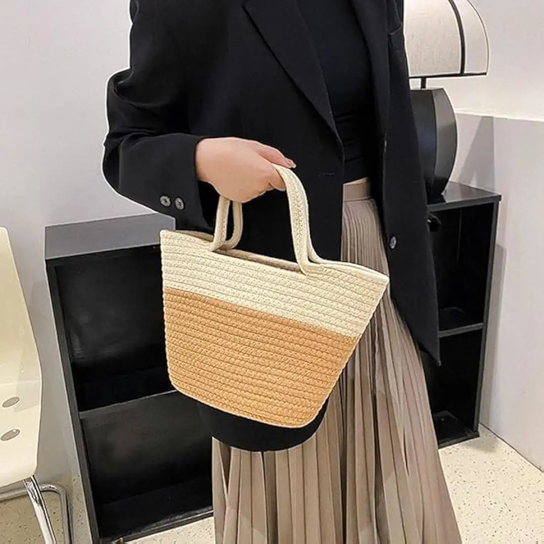 BEAUTIFUL HOMMIES Attractive Hand Bag | large Tote Bag | Summer Bag | Bucket Bag | Basket Bag | Bamboo Tote | Beach Bags for Women | Boho Bag | Handbag | Jute Bag | Handmade Bag
