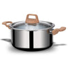 Arttdinox Timber Stainless Steel Triply Pot With Glass Lid | 25 Cm | 5 Ltr | Wood Finished Handle | Induction & Gas Base