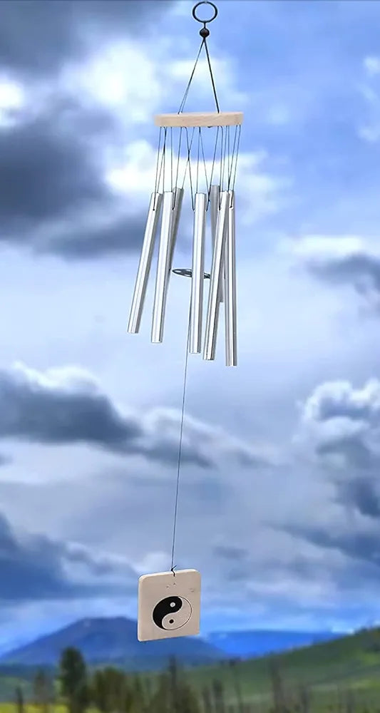 KharidoLive Aluminium 7 Pipe Silver Wind Chimes For Home Positive Energy | Home Decor Item | 24 Inch Long 