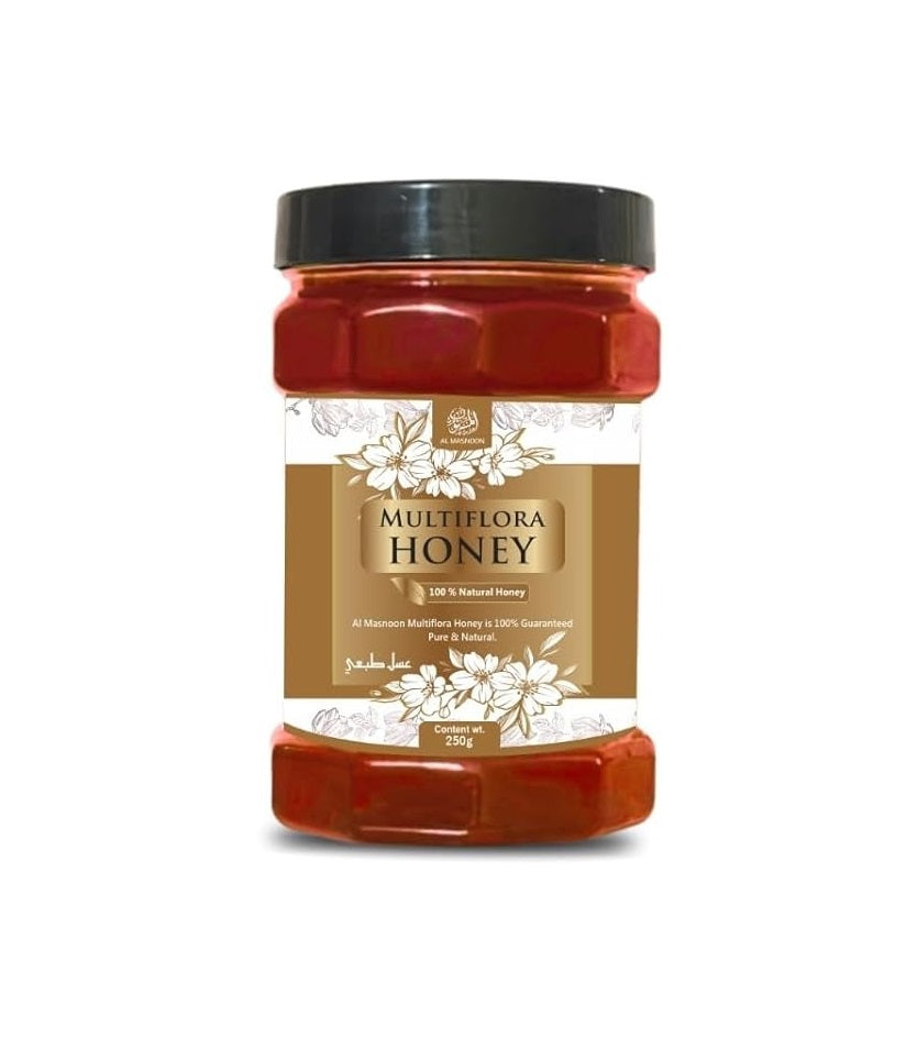 AL MASNOON Multiflora Honey | Natural & Pure Raw Honey | No Added Sugar | Unprocessed & Unfiltered | Rich in Antioxidants | Healthy Sweetener | 250g Pack of 1