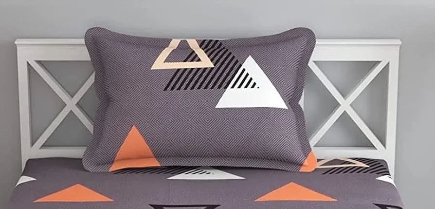 THE HOME STYLE Cotton Feel Glace Cotton Elastic Fitted All Around Printed Full Length Single Bed Bedsheet With 1 Pillow Cover 300 TC 