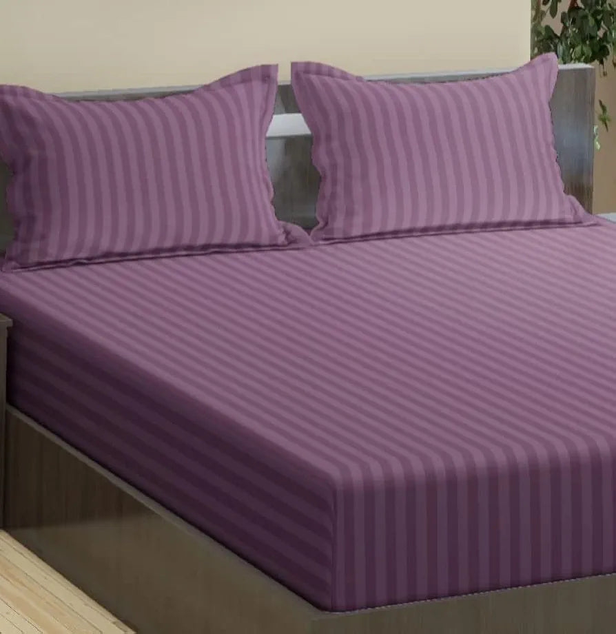 Trance Home Linen 100% Cotton 78x36 inch Single Fitted 200TC Satin Stripe Elastic Fitted Bedsheet | Single Bed Size Daily use Fitted Bedspread with 1 Pillow Covers 