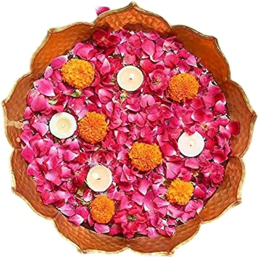 The Purple Tree Beautiful Handcrafted Lotus Urli Bowl for Diwali  Decorative Bowl for Floating Flowers and Tea Light Candles Home, Tr