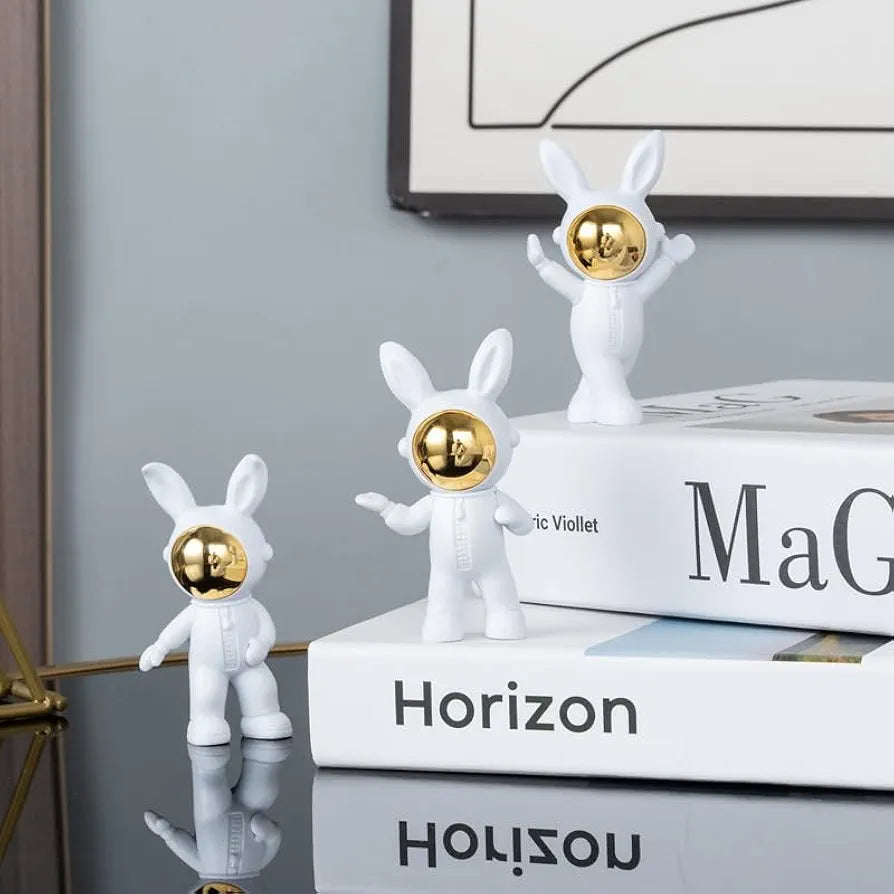 Street27® 3pcs Cartoon Rabbit Shape Astronaut Figurine Showpiece for Car Dashboard, Idols for Decoration, Cake, Office Desk & Study Table Gifts for Kids Boys Girls 