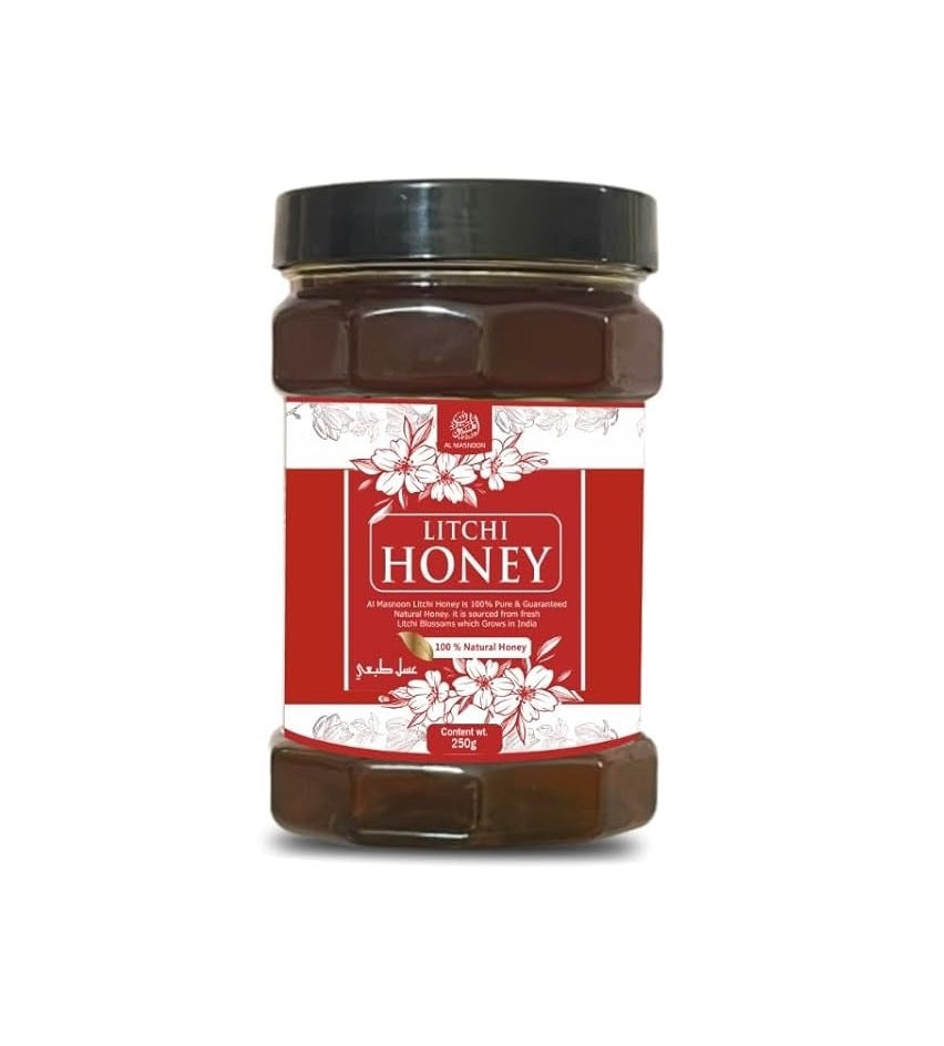 AL MASNOON Litchi Honey – Pure & Natural Honey Collected from Litchi Blossoms – Rich in Flavor, Antioxidants, and Wellness Benefits 250g Pack