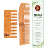 Ayurveda Amrita Organic Twin Tooth & Short Detangle Neem Wood Comb | Helps in Dandruff Removal
