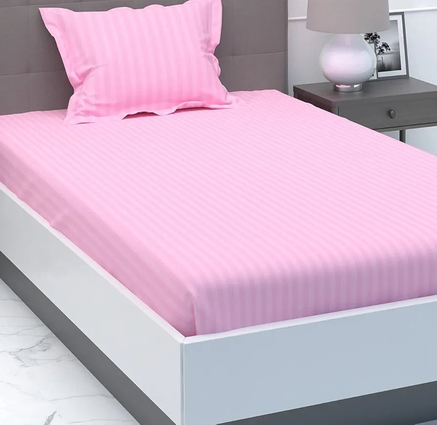 Microfiber Flat Single Bed Bedsheet| Plain Striped Cotton Bedsheet with 1 Pillow Cover for Queen Size Bed| Supersoft 340 TC| Breathable| Wrinklefree| 