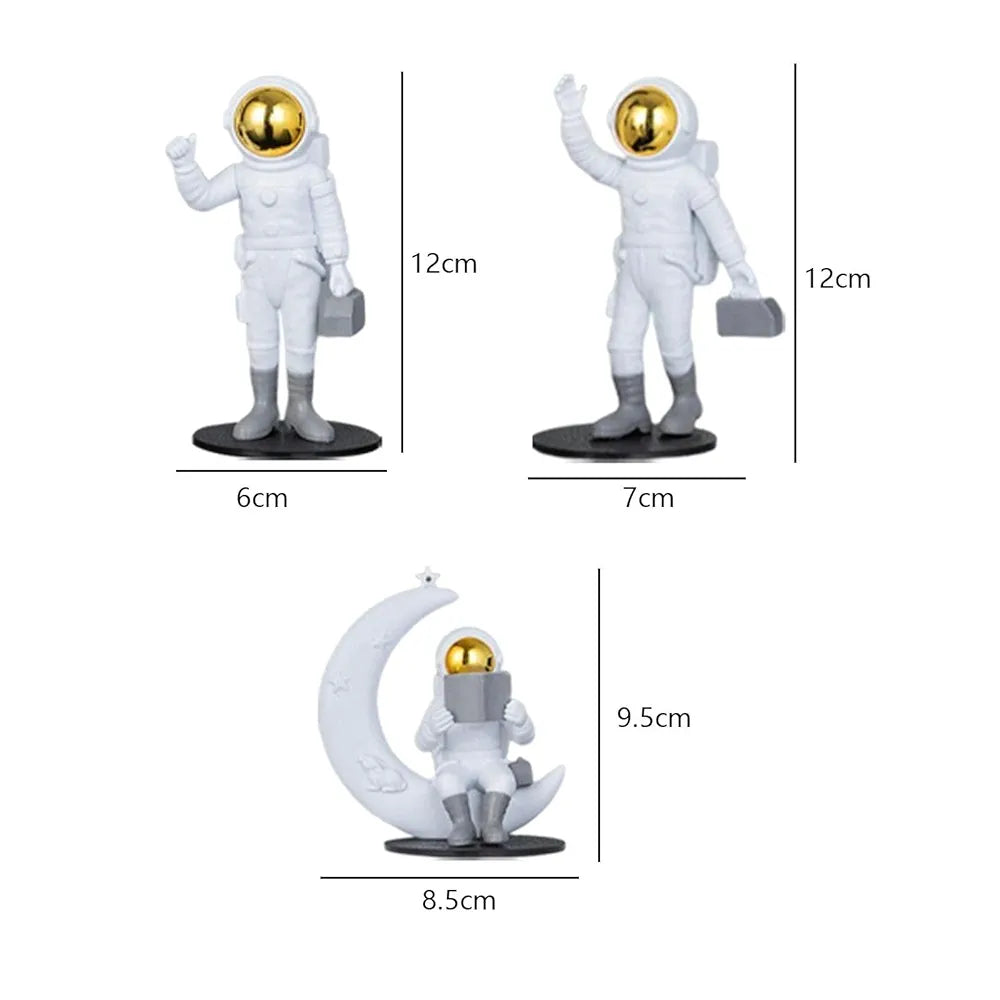 Street27 Resin 3Pcs Astronaut Figurine Mirror Spaceman Ornament, Home, Office, Desktop Decoration Bookshelves Outer Space Room Décor Astronaut Statues Sculpture , Space