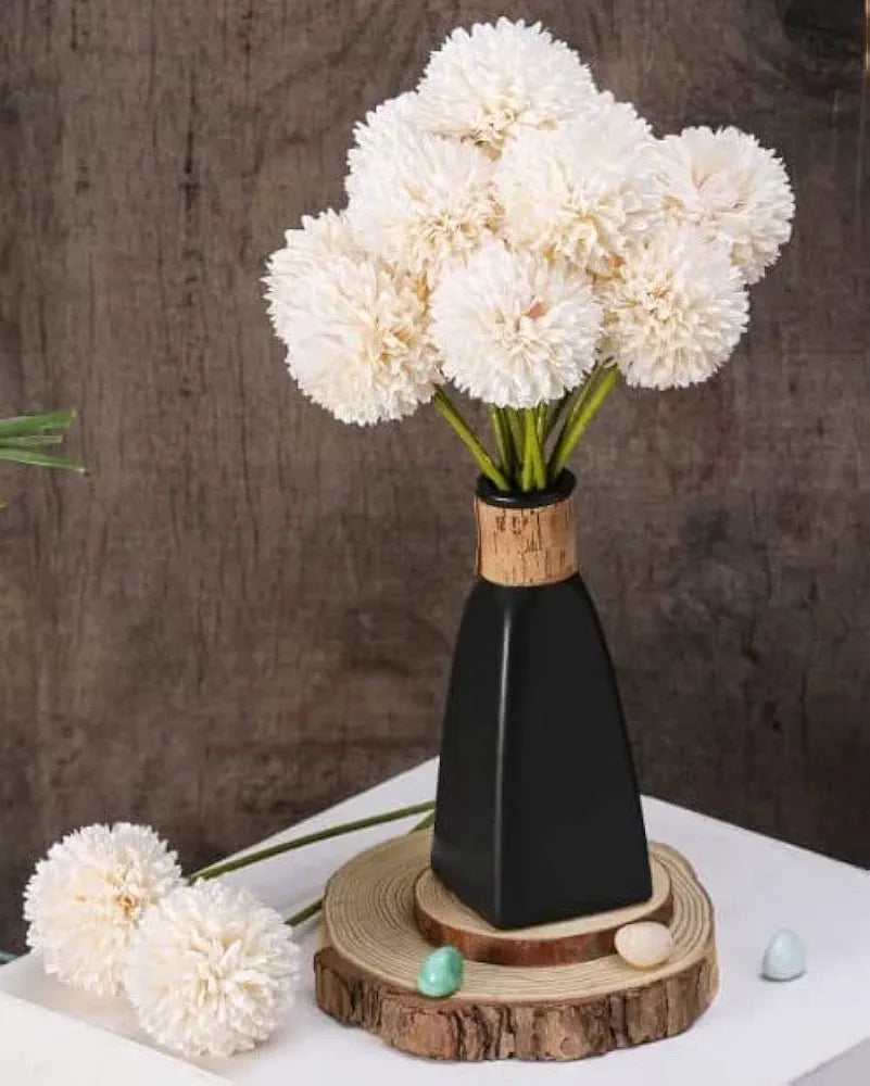 SATYAM KRAFT 5 Pcs Artificial Chrysanthemum Hydrangea Ball Flower Sticks for Home, Office, Bedroom, Balcony, Living Room, Wedding & Craft Decoration  