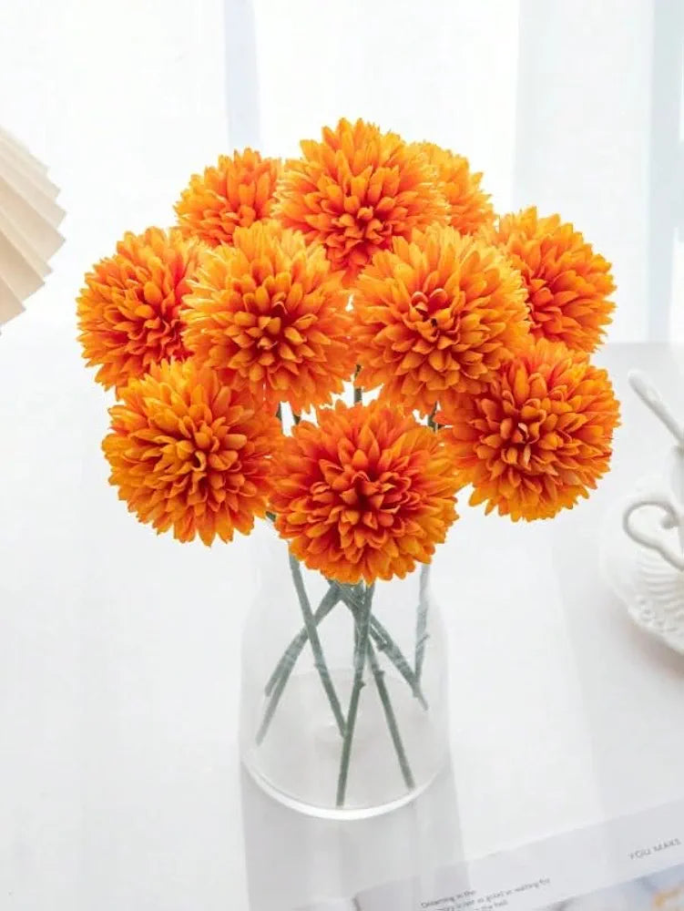 SATYAM KRAFT 5 Pcs Artificial Chrysanthemum Hydrangea Ball Flower Sticks for Home, Office, Bedroom, Balcony, Living Room, Wedding & Craft Decoration  