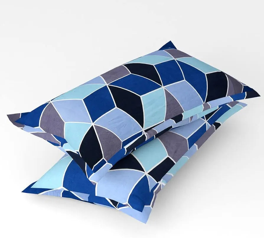 144 TC Prime Double Bedsheets with 2 Pillow Covers | Soft Brushed Microfiber -Long Lasting & Wrinkle Free - 3 Pcs Set| 225X223 Cm Or 7x7.5 Ft - Blue & Grey