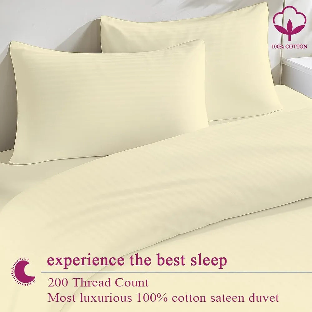 Trance Home Linen Zippered 100% Cotton 200 TC Satin Stripe Queen Duvet Cover Quilt Cover Razai Comforter Cover with 2 Pillow Covers 