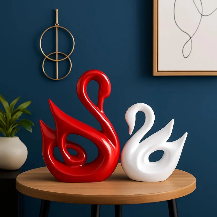 Xtore Lucky Swan Couple Piano Finish Ceramic Figures for Home Decor 