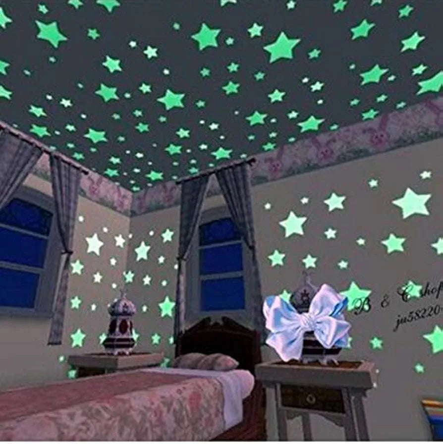 Rangoli 3D Glow in The Dark Stars - Glow Stars Stickers for Ceiling, Adhesive 100pcs 3D Glowing Stars for Starry Sky,Wall Decals for Home Decoration