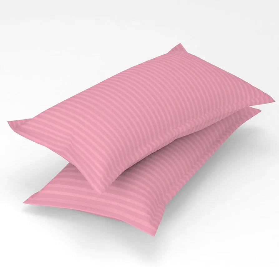 Homefab India 160 TC Stripe Glace Cotton Double BedSheet with 2 Pillow Covers -  - Baby Pink