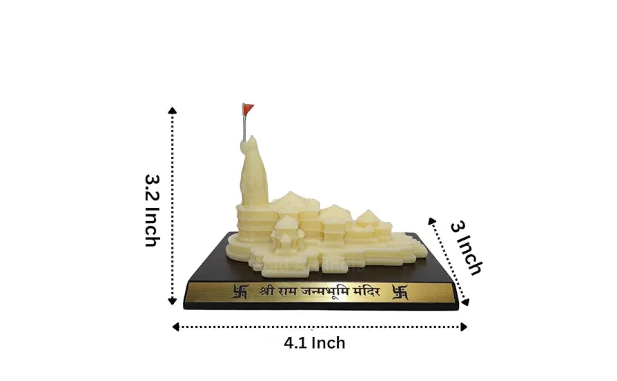 Gold Art India Ram Mandir Ayodhya Ivory Finish- Minature for Car Dashboard, Gifting, Puja Room, Office Desk, Home Decor 